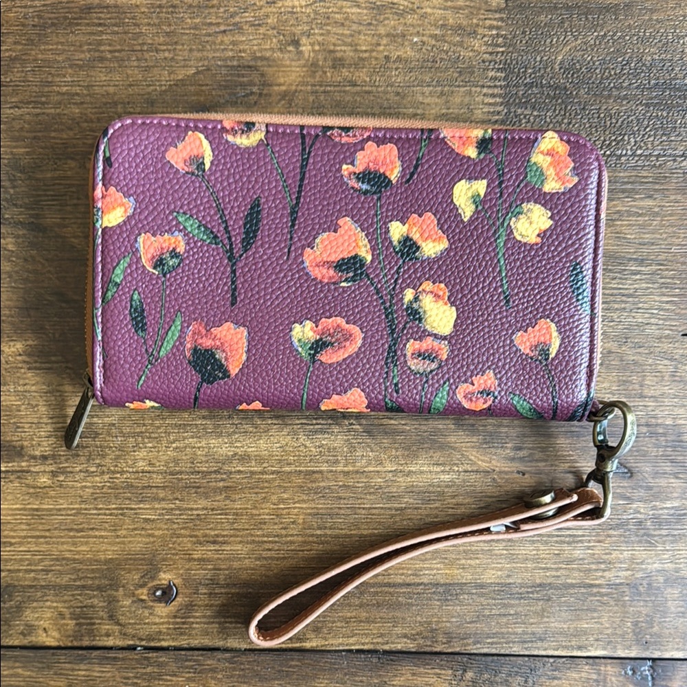 Thirty-One All About the Benjamins Purple and Orange Floral Wristlet Wallet